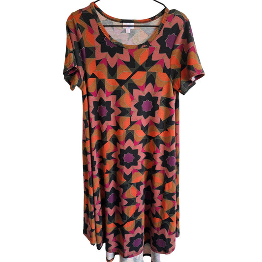 Lularoe Womens Sz S Short Sleeve Shirt Dress Geometric Floral Print