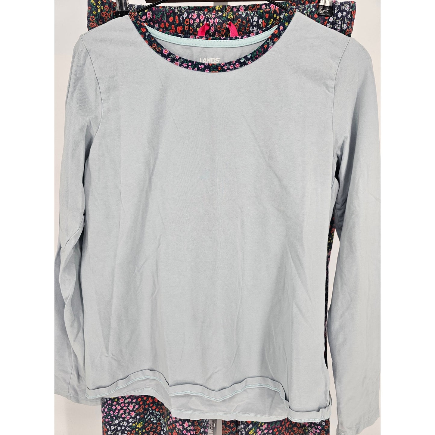 Lands End Womens Sz S Long Sleeve Pajama Set Blue Floral Lounge Pants