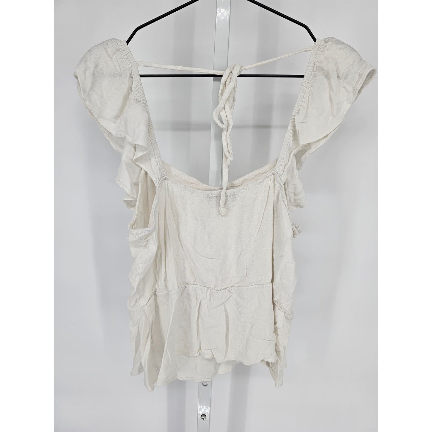 Moa Moa Womens Sz XL Off Shoulder Boho Blouse White Button Front Tie Back