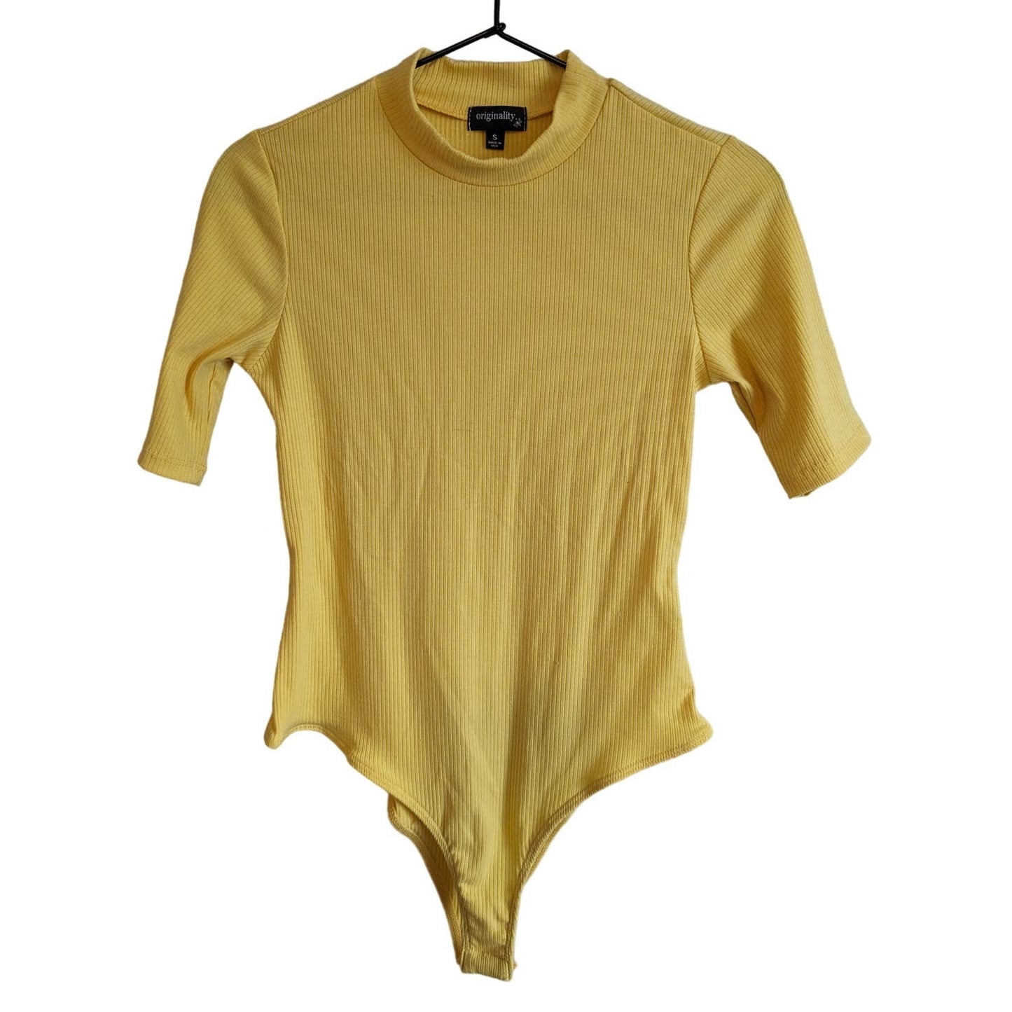 Vintage Y2K 1990s Originality Womens Sz S Yellow Ribbed Bodysuit Top