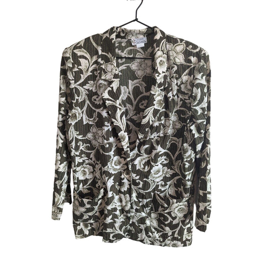 Vintage Cristin Stevens Womens Sz M Single Button Blazer Green Floral