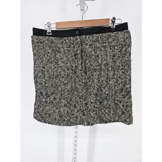 Ann Taylor LOFT Womens Sz 12P Petite Wool Blend Tweed Skirt Gray Black Straight