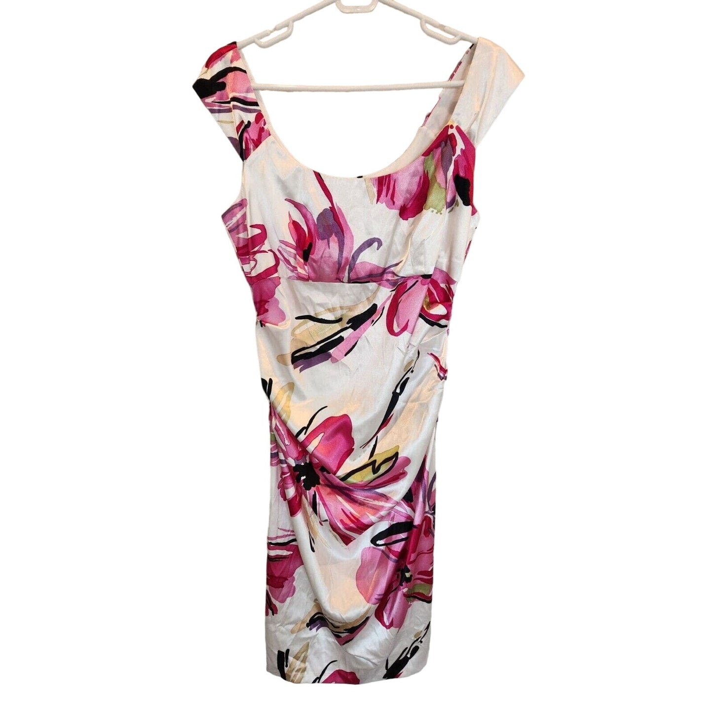 London Style Nights Womens Sz 14 Formal Midi Dress White Floral Sleeveless