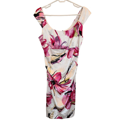 London Style Nights Womens Sz 14 Formal Midi Dress White Floral Sleeveless