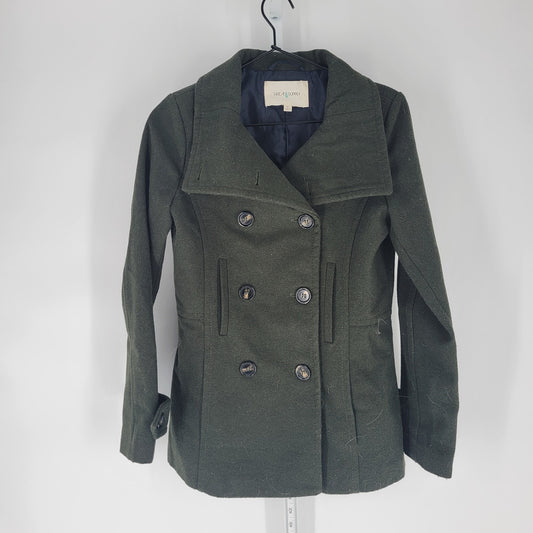 Thread & Supply Womens Sz XS Hip Length Double Breasted Coat Olive Green Wool