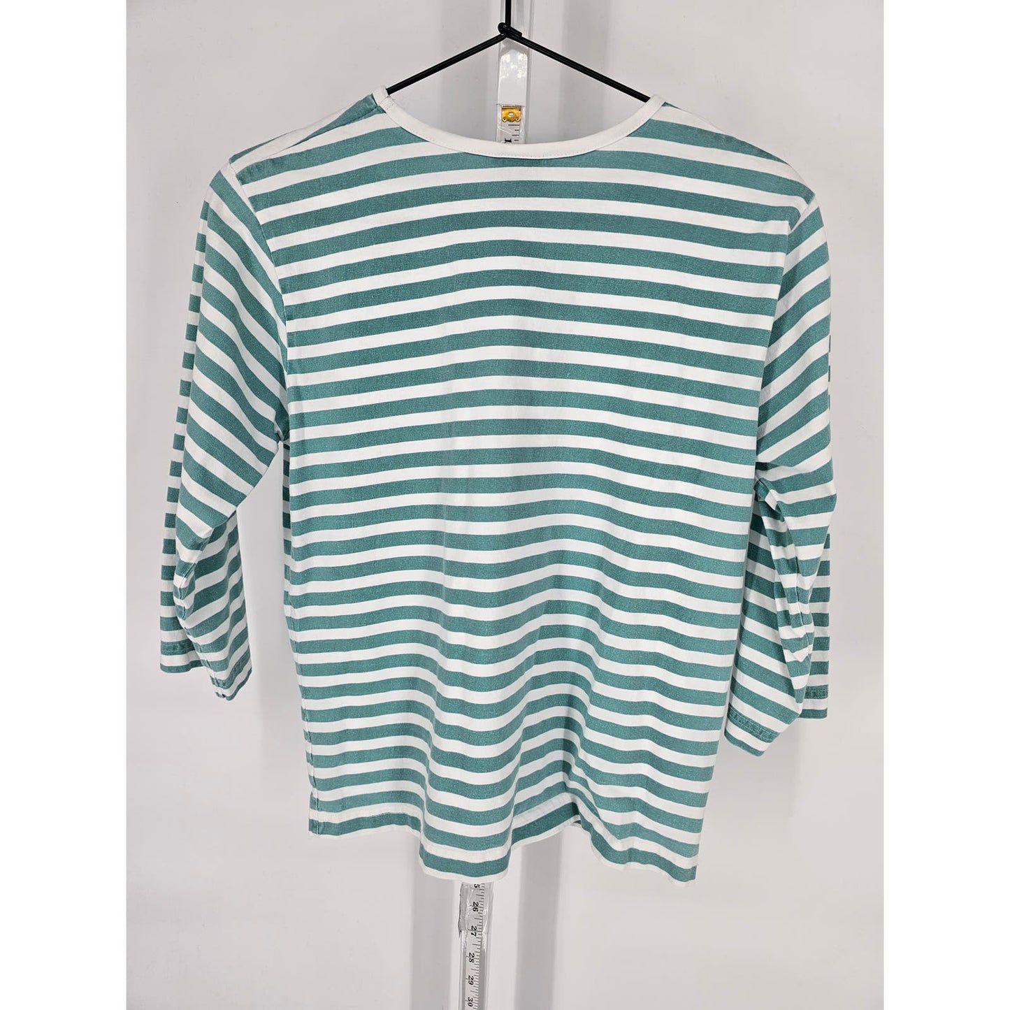 Vintage Haband Womens Sz S 3/4 Sleeve T Shirt Teal and White Striped 1990s