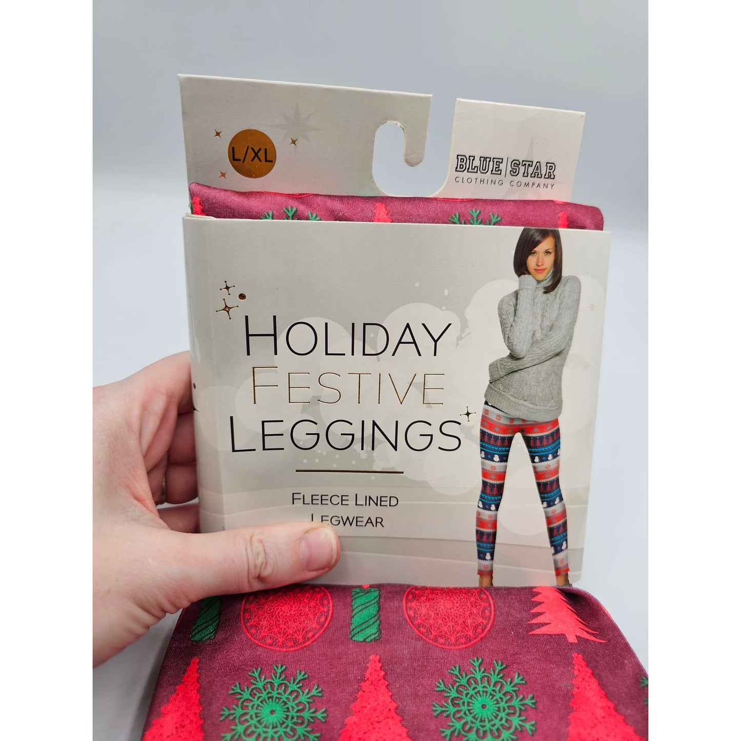 Blue Star Womens Sz L/XL Fleece Lined Holiday Festival Leggings Christmas Tree