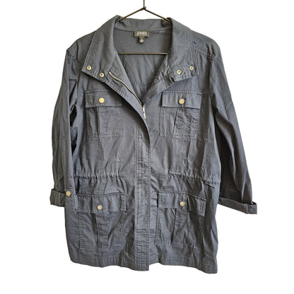 Jones New York Womens Sz S Safari Style Hip Length Jacket Slate Navy Zip Up
