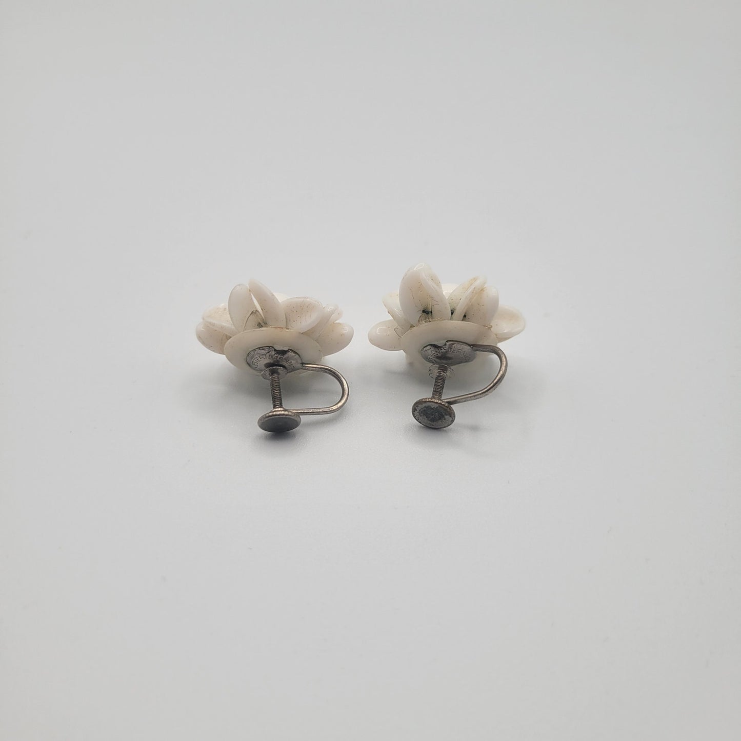 Vintage BARCS Silver TONE Amber Orange Glass CABOCHON Clip ON Earrings