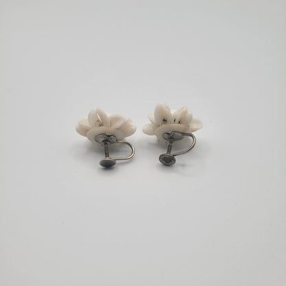 Vintage BARCS Silver TONE Amber Orange Glass CABOCHON Clip ON Earrings