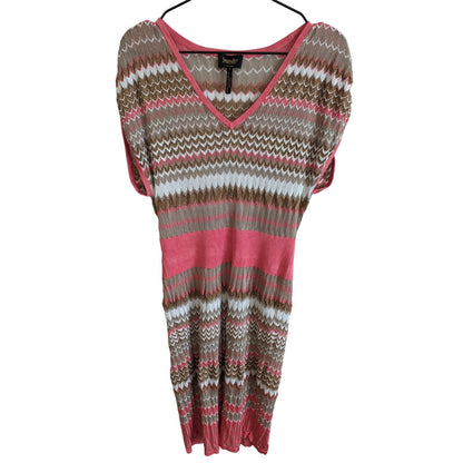 Laundry by Shelli Segal Womens Sz S Midi Dress Beige Pink Chevron Open Knit