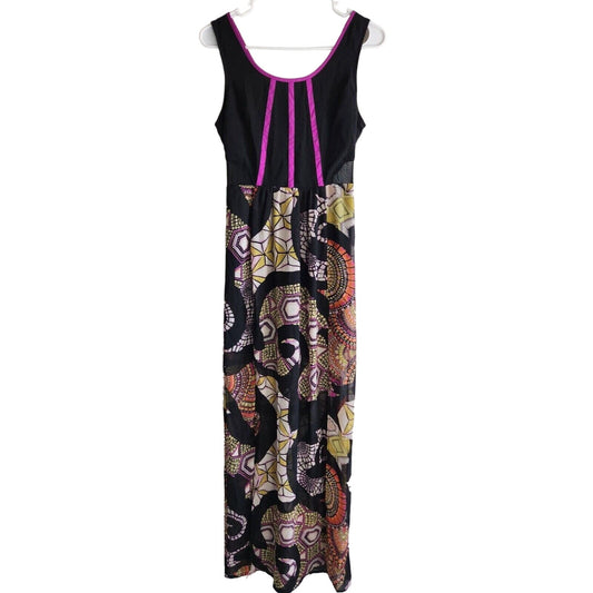 Jealous Tomato Womens Sz S Maxi Dress Mesh Sides Geometric Print