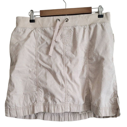 RXB Womens Sz 10 100% Cotton beige Pull On Skirt Skort Tie Waist Above Knee