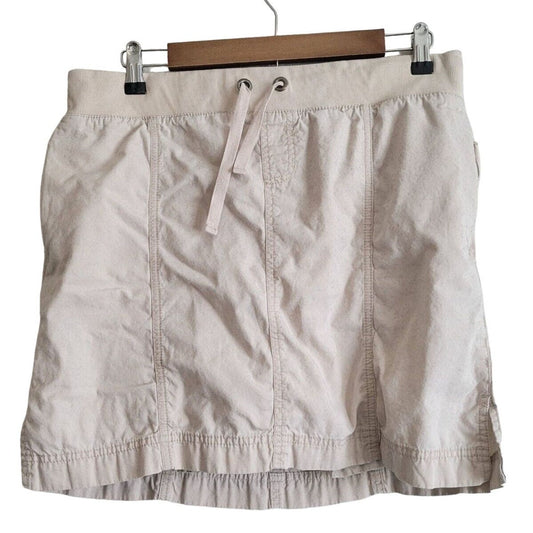 RXB Womens Sz 10 100% Cotton beige Pull On Skirt Skort Tie Waist Above Knee