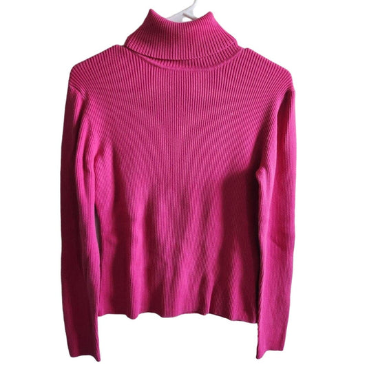 Casual Corner womens Sz S Bright Pink Turtleneck Sweater Ribbed