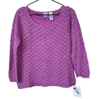 Emma James Womens Sz L Light Purple Crochet Knit Lightweight Sweater