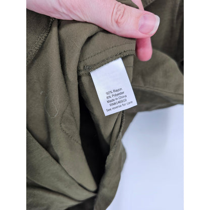 Nine West Womens Sz L Zip Up Safari Jacket Tab Sleeve Olive Green