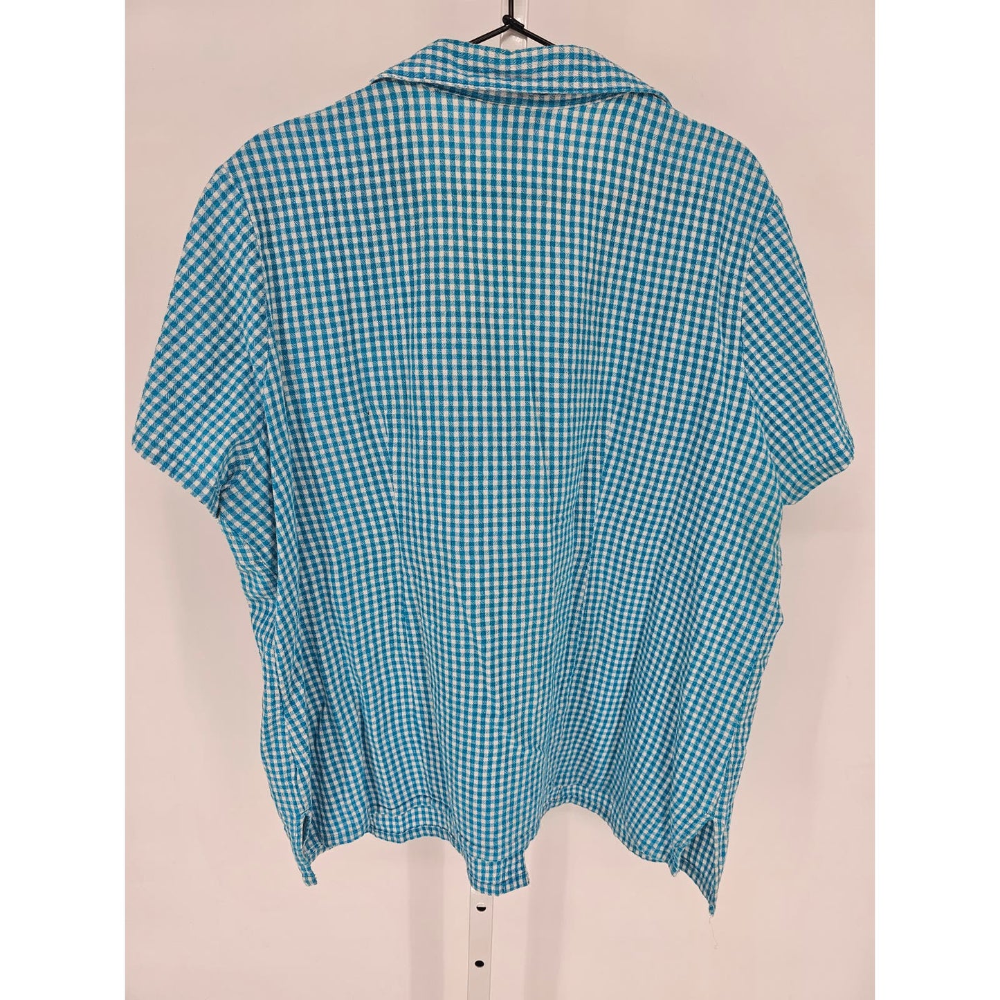 White Stag Womens Sz 2X Short Sleeve Button Up Plaid Shirt Bright Blue