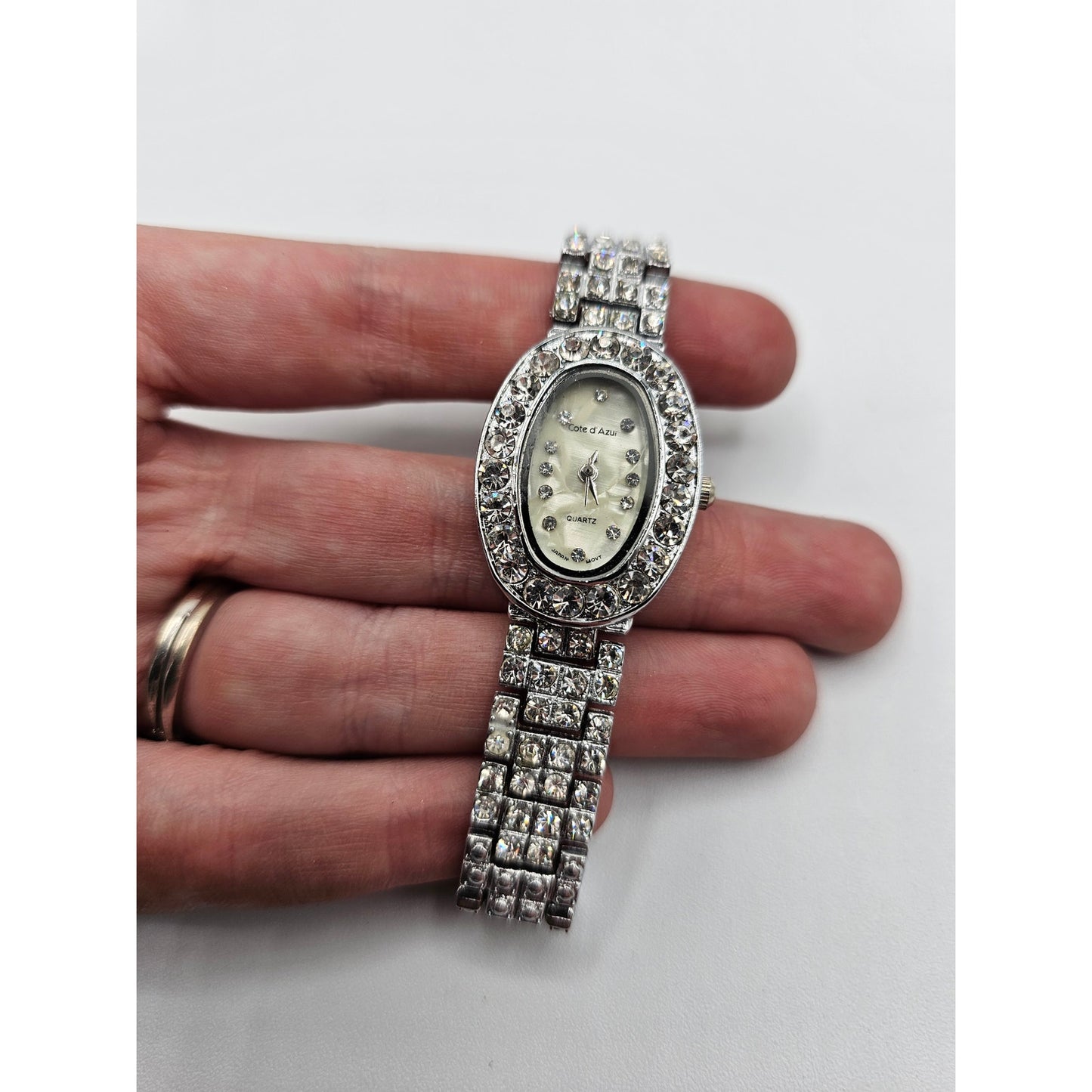 Vintage Y2K Cote D Azur Womens Sainty Watch Silver Tone Rhinestone Band