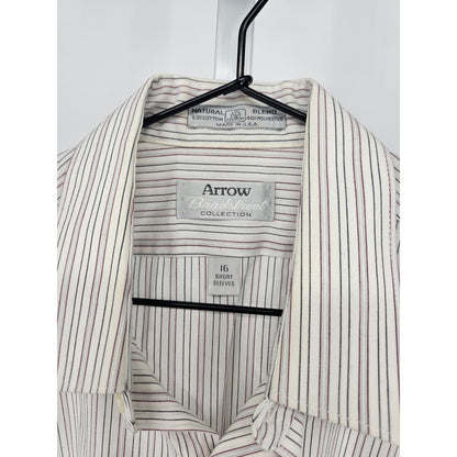 Arrow Bradstreet Collection Mens Sz 16 Short Sleeve Dress Shirt White Striped