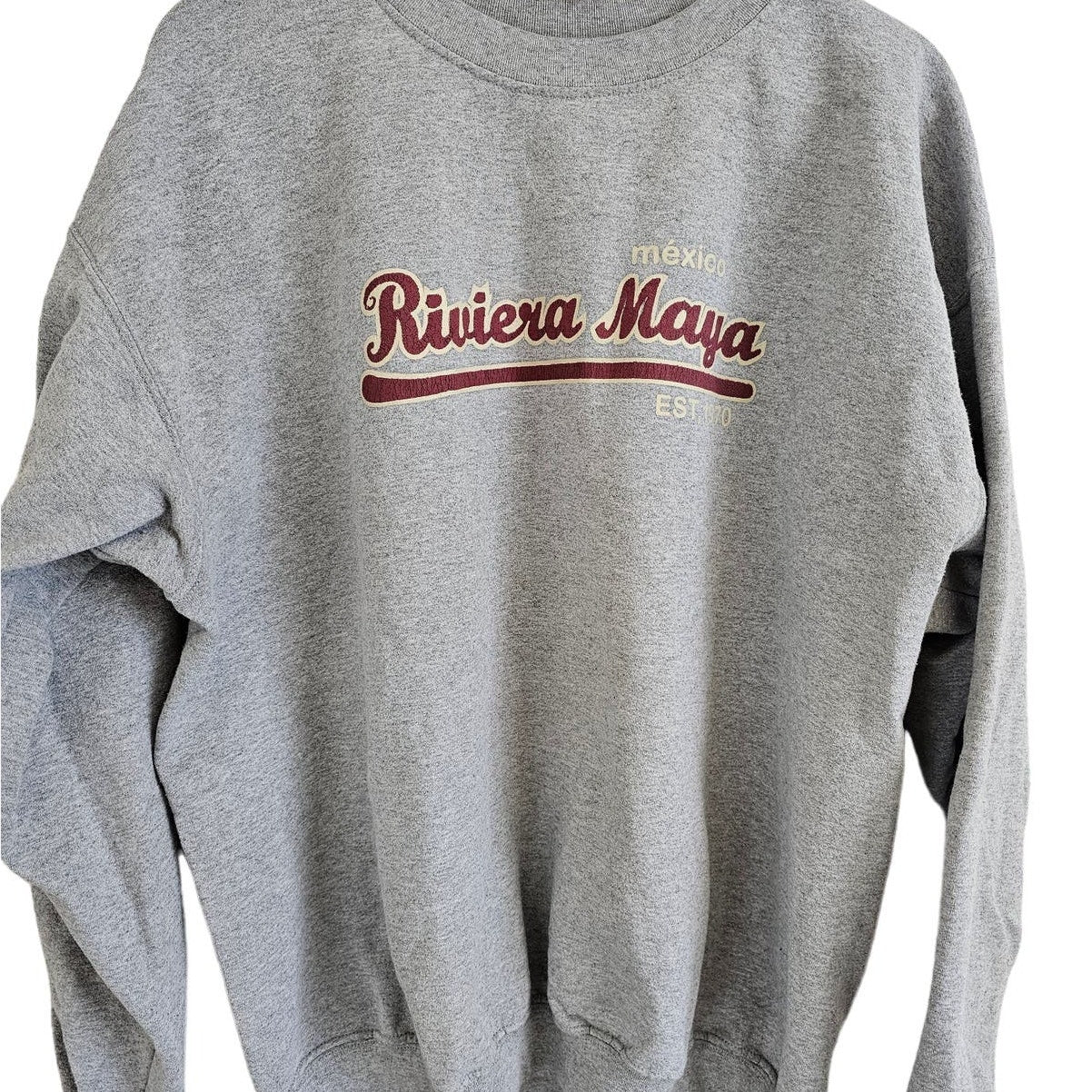 Riviera Maya Mexico Womens Sz XL Crewneck Pullover Sweatshirt Gray Caribbean