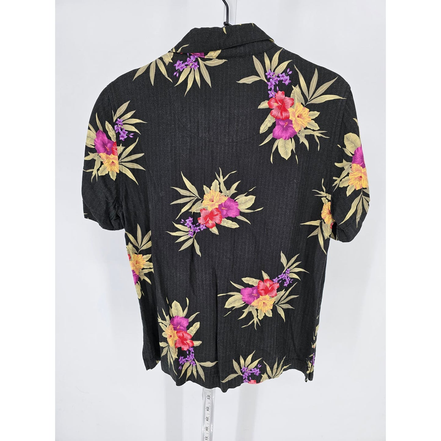 Lemon Grass Womens Sz M Short Sleeve Button Up Hawaiian Shirt Black Floral