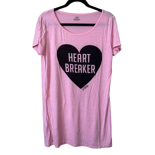 XOXO Womens Sz M Sleep Shirt Pink Black Heart Heartbreaker