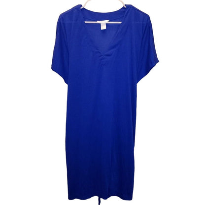 H&M Basic Womens Sz L Knee Length Shirt Dress Royal Blue