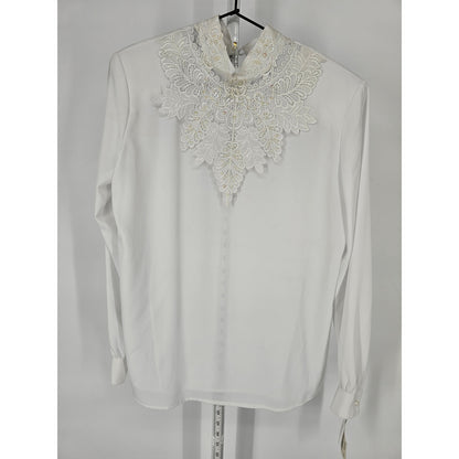 Vintage Laura Scott Womens Sz 8 Long sleeve Formal Blouse Sears White Lace NEW