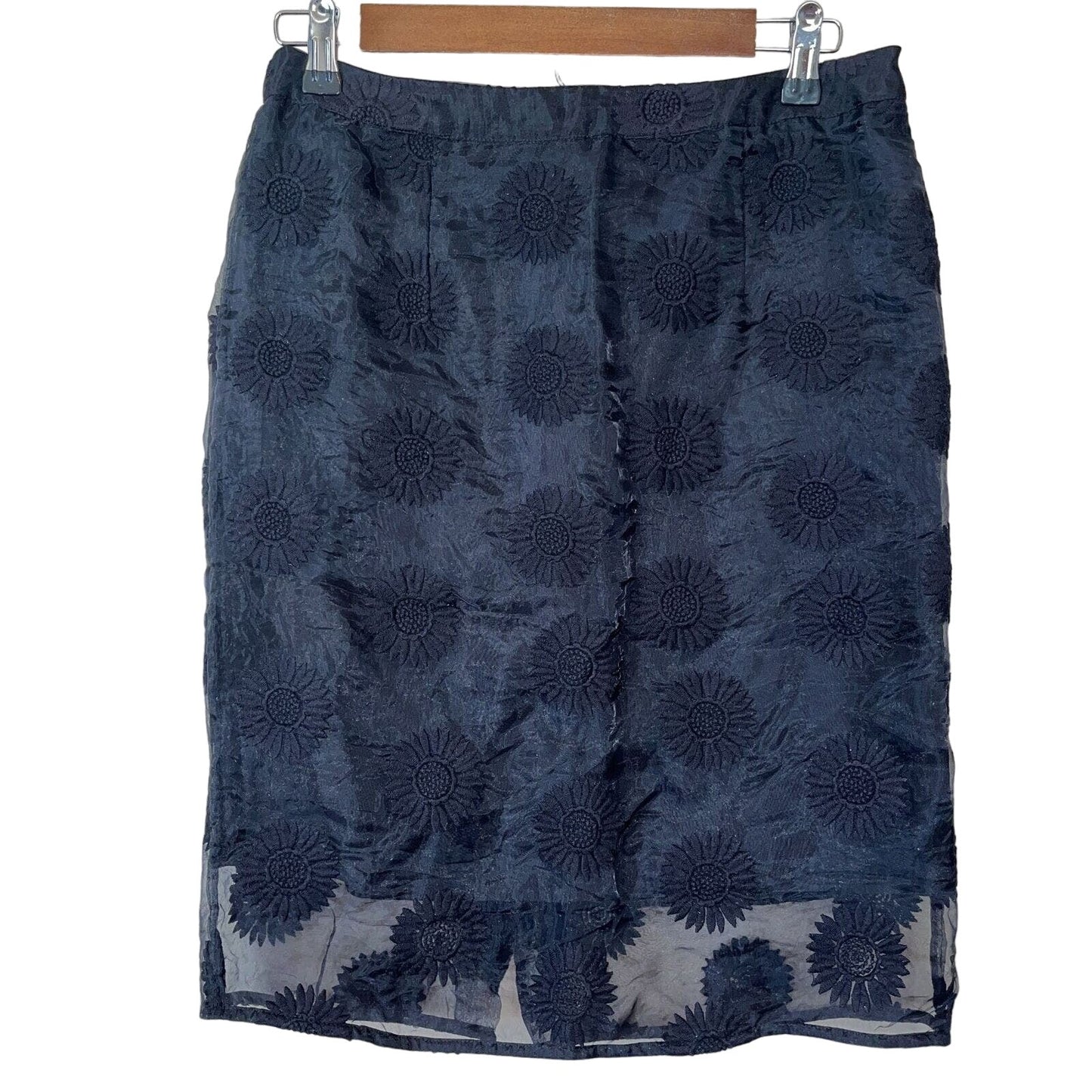 Halogen Womens Sz 8 Black Pencil Skirt Sunflower Flower Applique