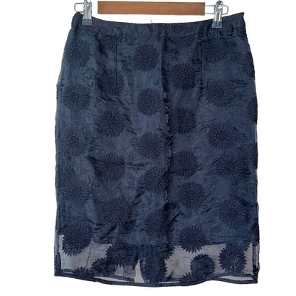 Halogen Womens Sz 8 Black Pencil Skirt Sunflower Flower Applique