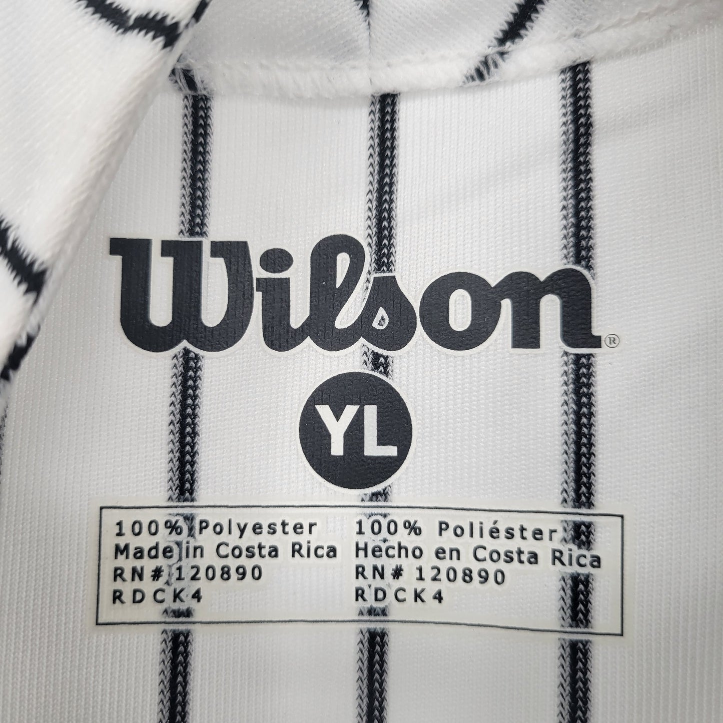 Wilson Youth Sz L Sleeveless Baseball Jersey Black White Striped NEW