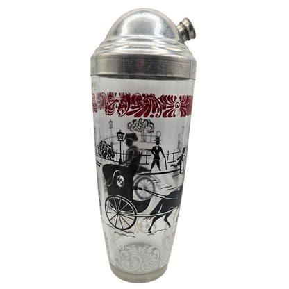 Vintage Mid Century Glass Cocktail Shaker MCM 1960s Red Black Equestrian