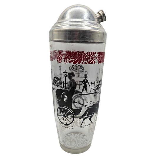 Vintage Mid Century Glass Cocktail Shaker MCM 1960s Red Black Equestrian