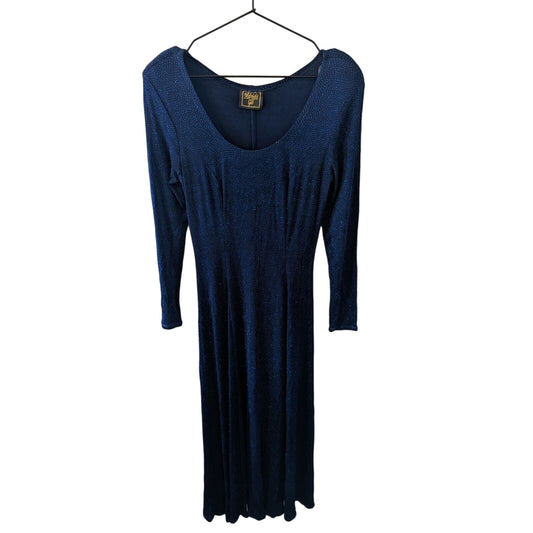 Vintage 1990s Midnight Glo Womens Sz M Maxi Dress Dark Blue Glitter Slinky