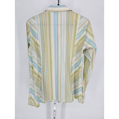 Liz Claiborne Womens 10 No Iron Long Sleeve Button Up Dress Shirt Pastel Stripe