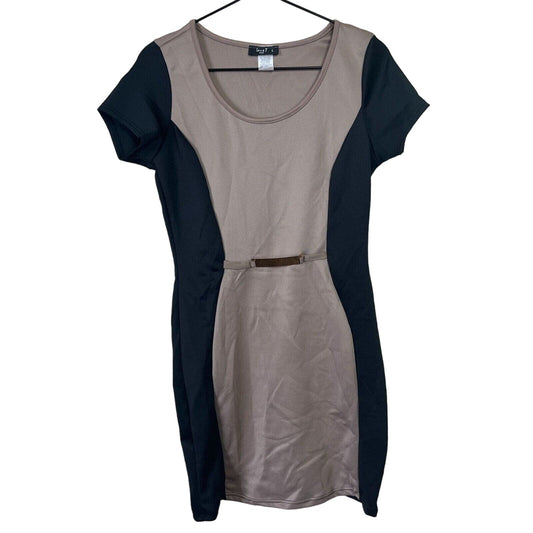 Love J Womens Sz L Above Knee sheath Dress Black and Taupe Short Sleeve