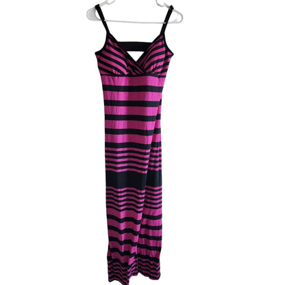 No Boundaries Juniors Sz L Maxi Dress Sleeveless Purple Black Striped