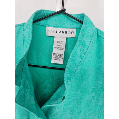 Vintage Sag Harbor Womens Sz 6 Teal Blue Green Blazer Jacket Floral