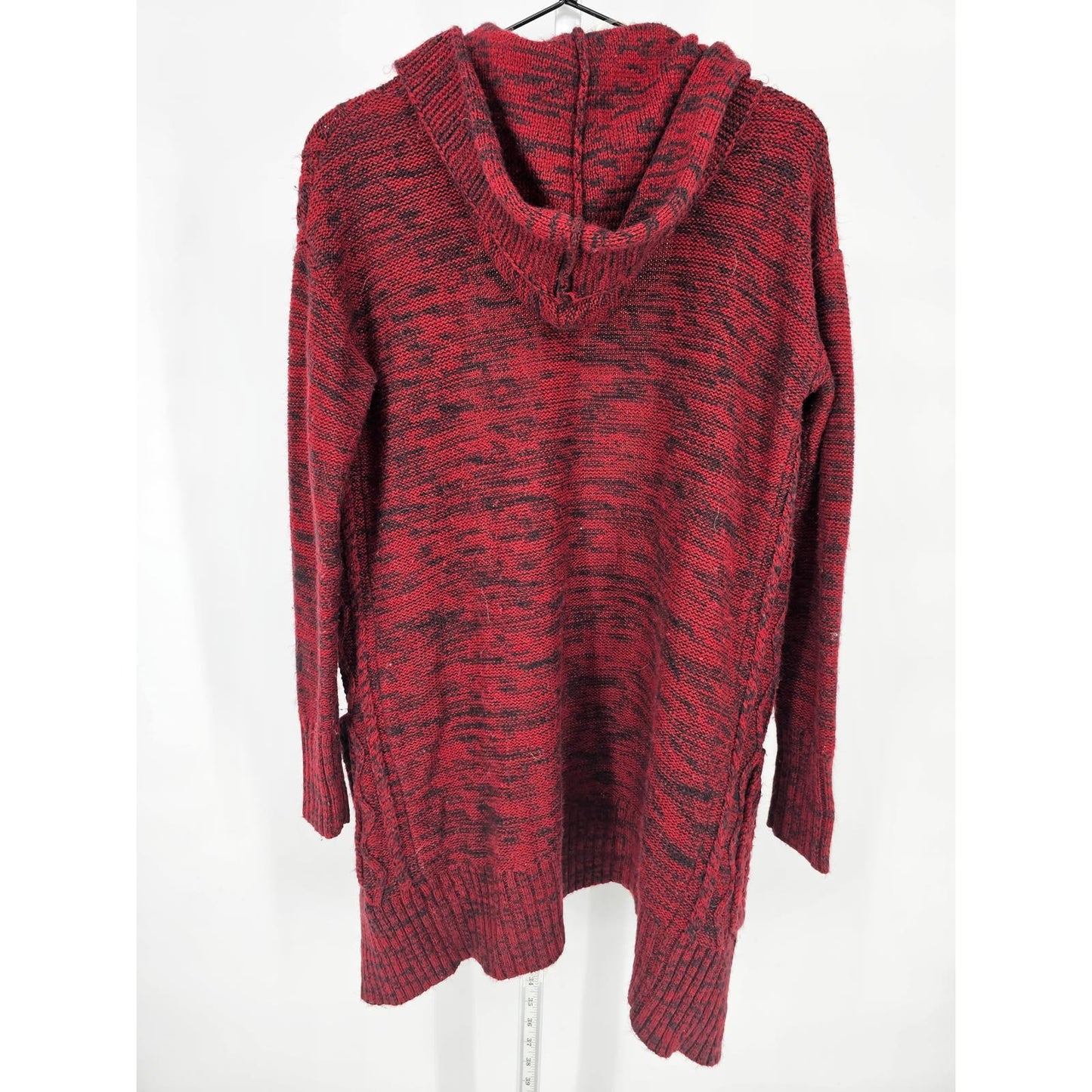 Merona Womens Sz XS Knee Length Open Front Cardigan Sweater Dark Red Cableknit