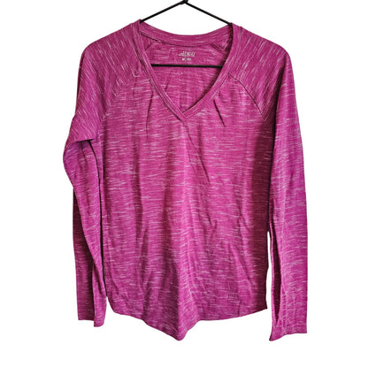 BCG Womens Sz M Long Sleeve V Neck Athletic T Shirt Dark Heather Pink