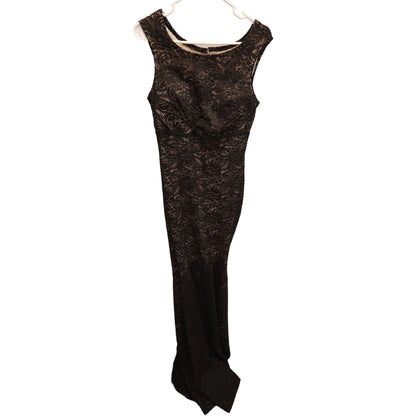 Vintage A'Gaci Womens Sz M Maxi Dress Formal Black Lace Keyhole Back