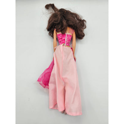 Vintage 1990s Barbie Pretty Princess Pink Dress Doll Brown Hair Curly