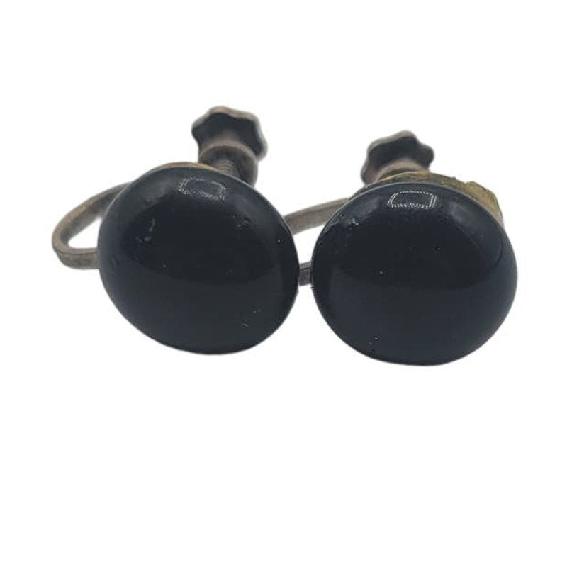 Vintage BARCS Silver TONE Amber Orange Glass CABOCHON Clip ON Earrings