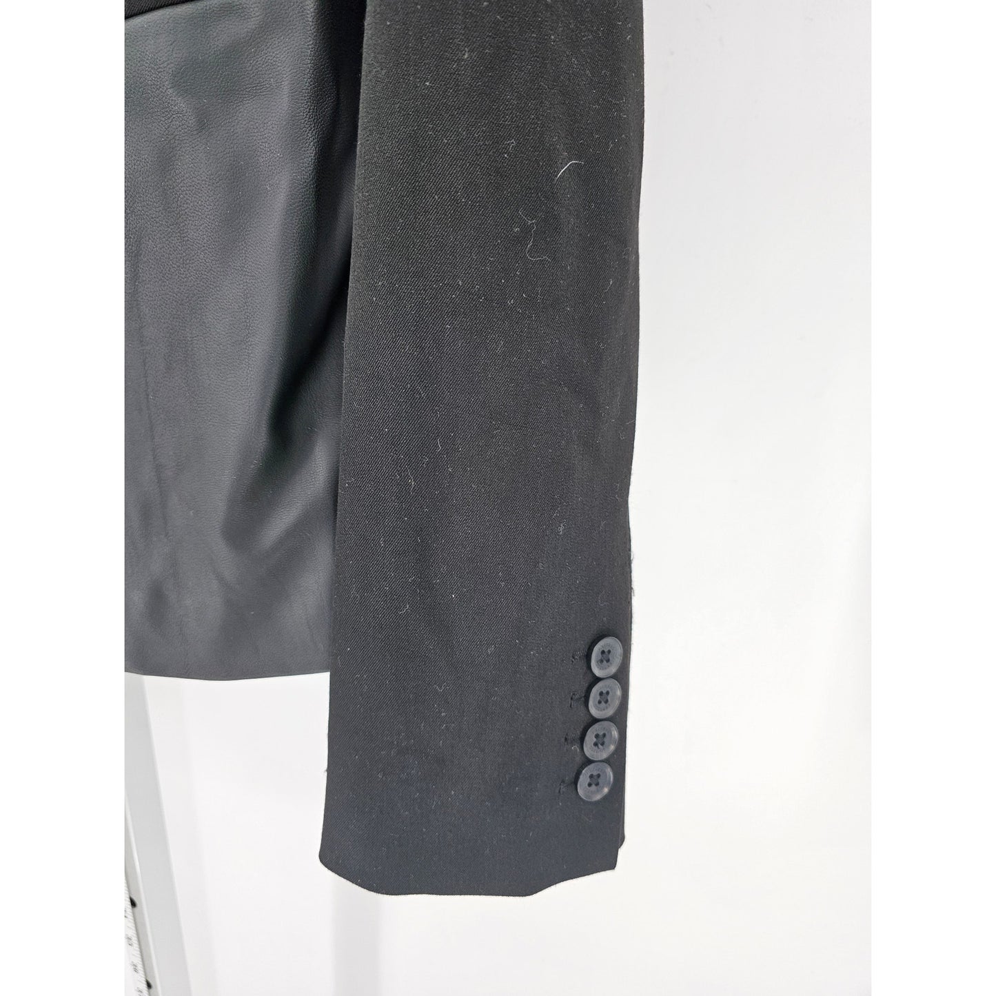 Exprss Womens Sz 6 Single Button Suit Jacket Blazer Black Faux Leather Trim