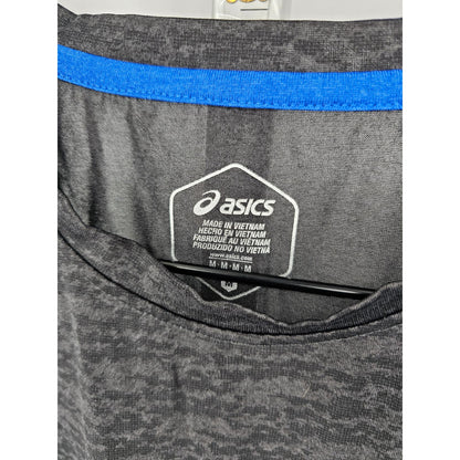 Asics Mens Sz M Short Sleeve Athletic T Shirt Black Gray Fitted