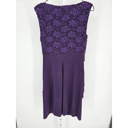 DB Womens Sz 8 Knee Length Formal Cocktail Dress Purple Lace Pleated