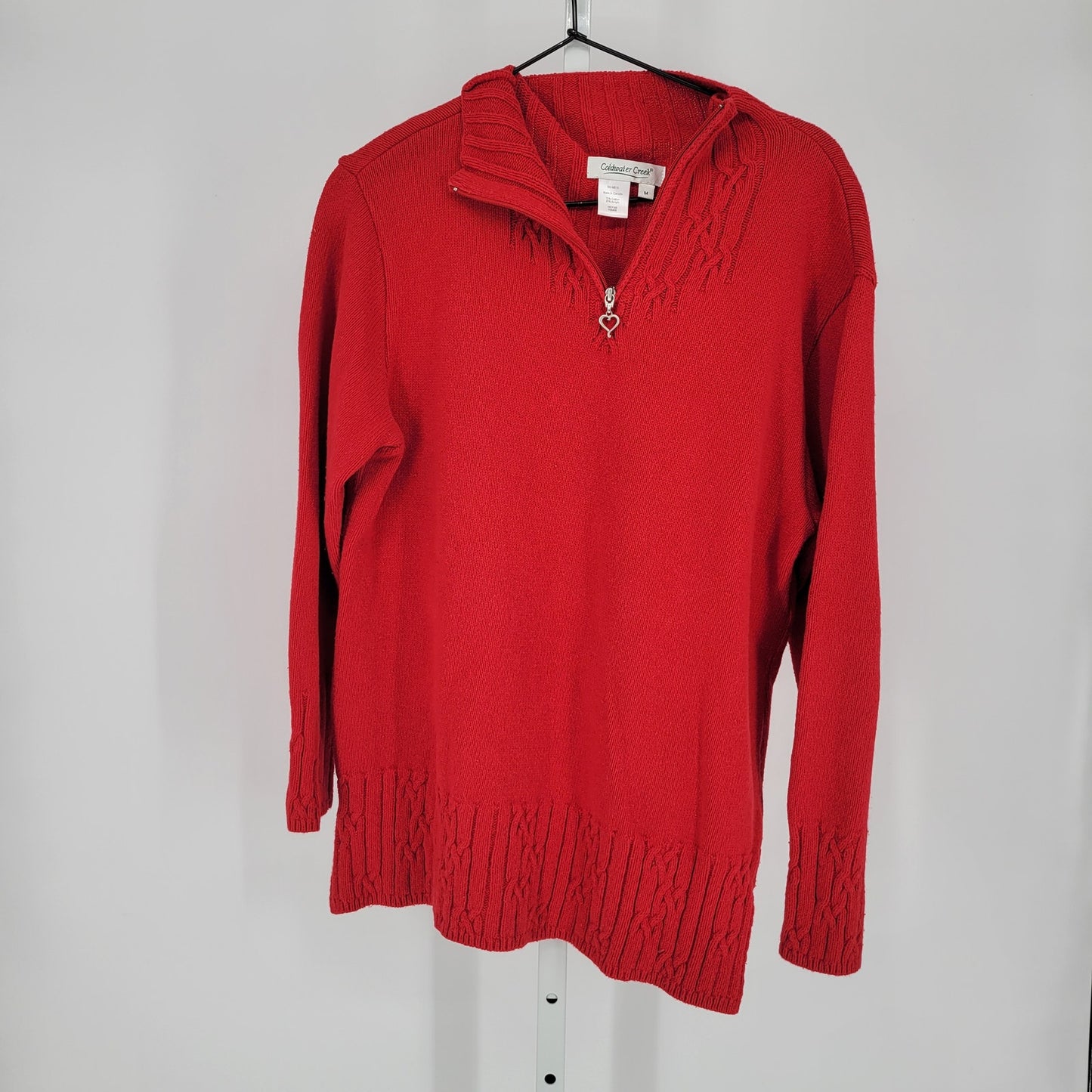 Coldwater Creek Womens Sz M Pullover 1/4 Zip Sweater Red Heart Chain