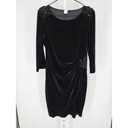 MSK Womens Sz 10 Long Sleeve Knee Length Formal Dress Black Velvet Beaded