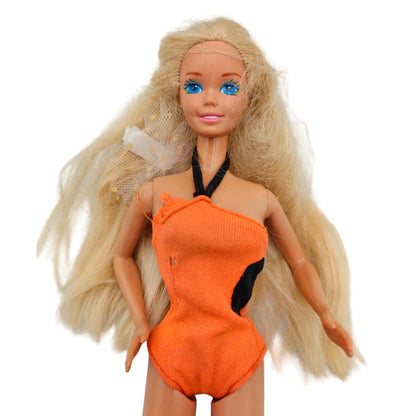 Vintage 1987 Classic Mattel Barbie Doll Blonde Hair Blue Eyes In Swimsuit